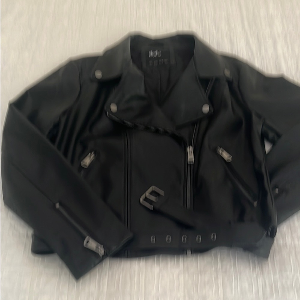 Elodie Midnight Leather Jacket with Metallic Accents